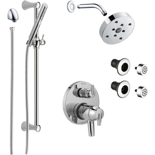 Delta Trinsic Pressure Balanced Shower System with Shower Head, Shower Arm, Hand Shower, Slide Bar, Bodysprays, Hose, Valve Trim and MultiChoice Rough-In -  Chrome