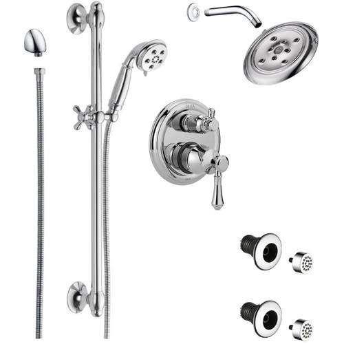 Delta Cassidy Pressure Balanced Shower System with Shower Head, Shower Arm, Hand Shower, Slide Bar, Bodysprays, Hose, Valve Trim and MultiChoice Rough-In - Chrome