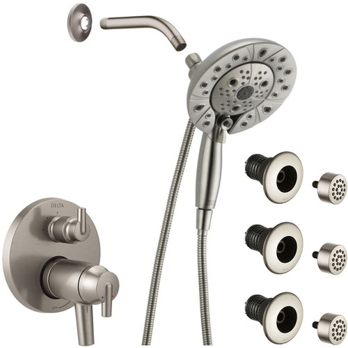 Delta Trinsic Thermostatic Shower System with Shower Head, Shower Arm, Hand Shower, Bodysprays, Hose, Valve Trim and MultiChoice Rough-In -  Brilliance Stainless