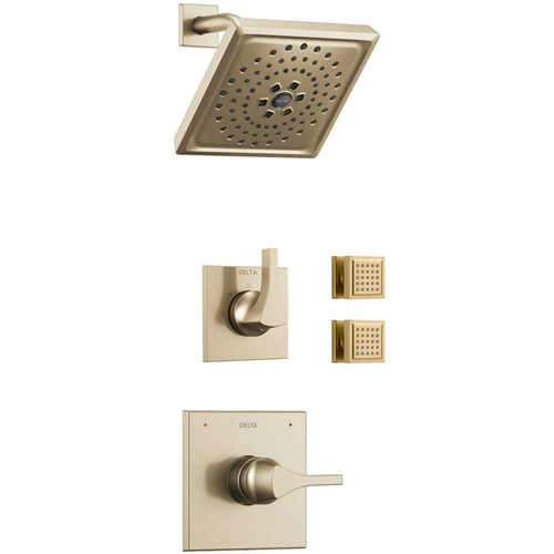 Delta Monitor 14 Series Single Function Pressure Balanced Shower System with Shower Head and 2 Body Sprays - Includes Rough-In Valves - Brilliance Polished Nickel