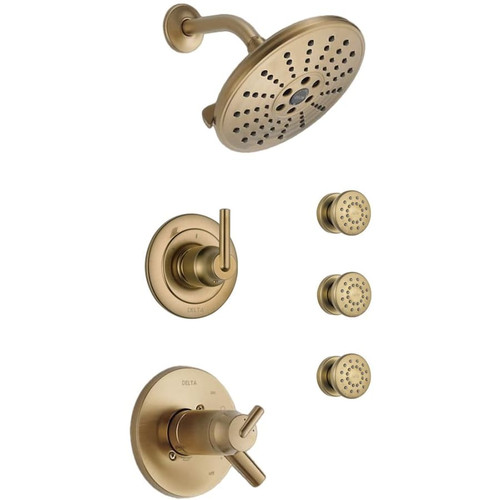 Delta TempAssure 17T Series Thermostatic Shower System with Integrated Volume Control, Shower Head, and 3 Body Sprays - Includes Rough-In Valves -  Champagne Bronze