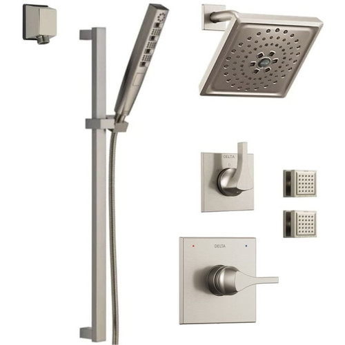 Delta Monitor 14 Series Single Function Pressure Balanced Shower System with Shower Head, 2 Body Sprays and Hand Shower - Includes Rough-In Valves -  Brilliance Stainless