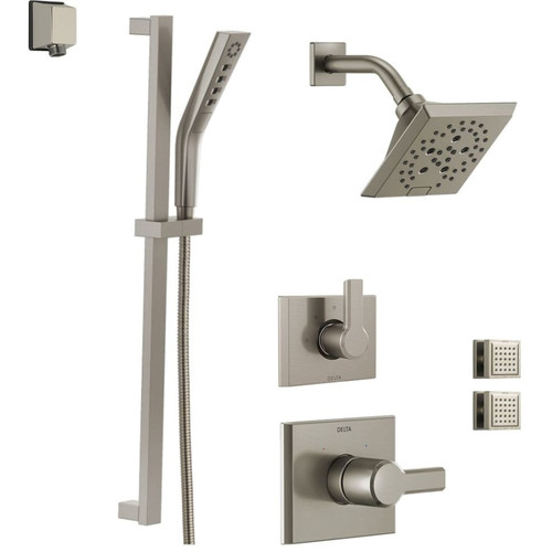 Delta Monitor 14 Series Single Function Pressure Balanced Shower System with Shower Head, 2 Body Sprays and Hand Shower - Includes Rough-In Valves -  Brilliance Stainless