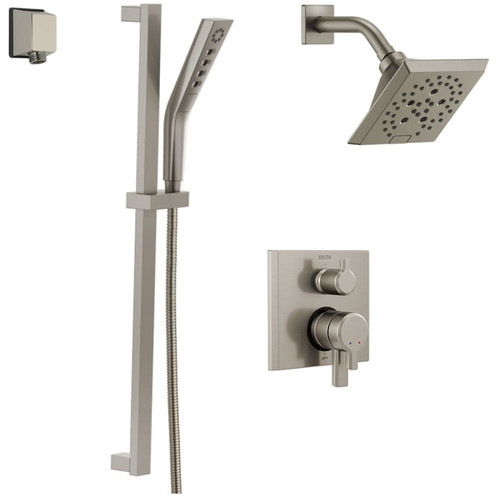 Delta Pivotal Pressure Balanced Shower System with Shower Head, Shower Arm, Hand Shower, Slide Bar, Hose, Valve Trim and MultiChoice Rough-In -  Brilliance Stainless