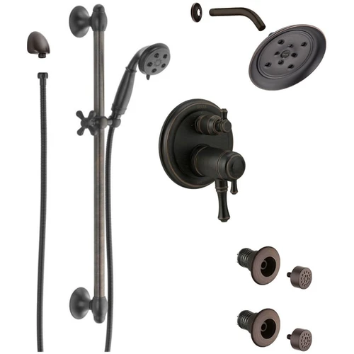 Delta Cassidy Pressure Balanced Shower System with Shower Head, Shower Arm, Hand Shower, Slide Bar, Bodysprays, Hose, Valve Trim and MultiChoice Rough-In - Venetian Bronze