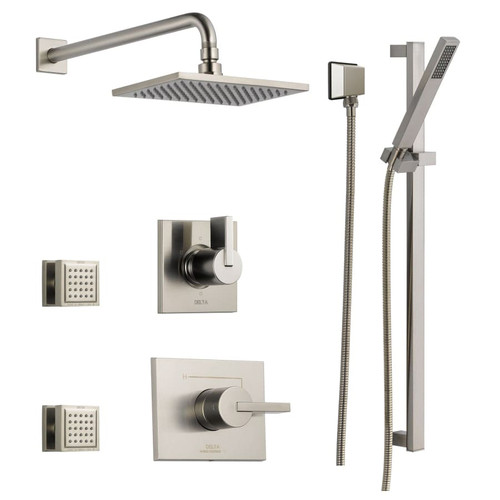 Delta Monitor 14 Series Single Function Pressure Balanced Shower System with Shower Head, 2 Body Sprays and Hand Shower - Includes Rough-In Valves -  Brilliance Stainless