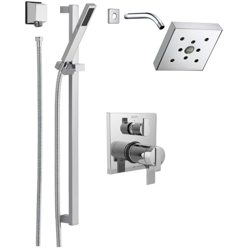 Delta Ara Pressure Balanced Shower System with Shower Head, Shower Arm, Hand Shower, Slide Bar, Hose, Valve Trim and MultiChoice Rough-In - Chrome