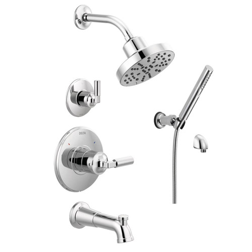 Delta Bowery Monitor 14 Series Single Function Pressure Balanced Tub and Shower System with Shower Head and Hand Shower - Includes Rough-In Valves - Chrome