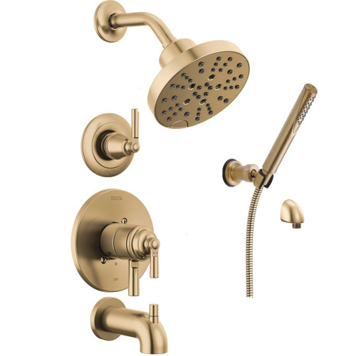 Delta Saylor Monitor 17 Series Dual Function Pressure Balanced Tub and Shower System with Integrated Volume Control, Shower Head, and Hand Shower - Includes Rough-In Valves - Champagne Bronze