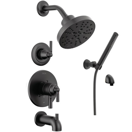 Delta Saylor Monitor 17 Series Dual Function Pressure Balanced Tub and Shower System with Integrated Volume Control, Shower Head, and Hand Shower - Includes Rough-In Valves - Matte Black