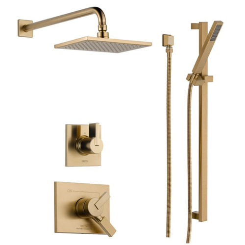 Delta Monitor 17 Series Dual Function Pressure Balanced Shower System with Integrated Volume Control, Shower Head, and Hand Shower - Includes Rough-In Valves -  Champagne Bronze