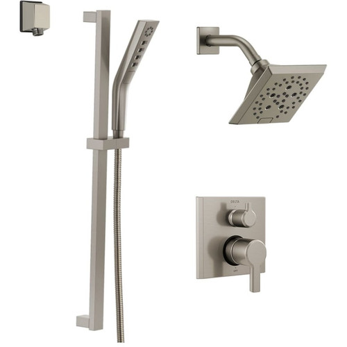 Delta Pivotal Pressure Balanced Shower System with Shower Head, Shower Arm, Hand Shower, Slide Bar, Hose, Valve Trim and MultiChoice Rough-In -  Brilliance Stainless