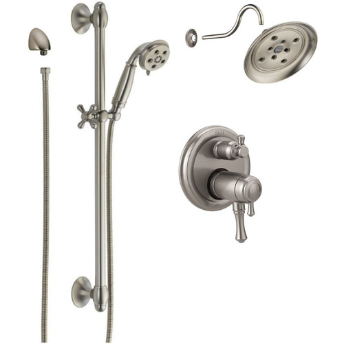 Delta Cassidy Thermostatic Shower System with Shower Head, Shower Arm, Hand Shower, Slide Bar, Hose, Valve Trim and MultiChoice Rough-In -  Brilliance Stainless