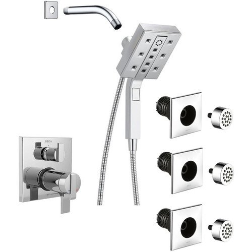 Delta Ara Thermostatic Shower System with Shower Head, Shower Arm, Hand Shower, Bodysprays, Hose, Valve Trim and MultiChoice Rough-In - Chrome