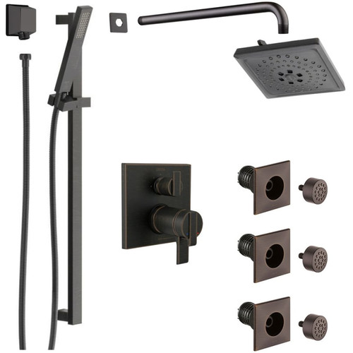 Delta Ara Thermostatic Shower System with Shower Head, Shower Arm, Hand Shower, Slide Bar, Bodysprays, Hose, Valve Trim and MultiChoice Rough-In - Venetian Bronze