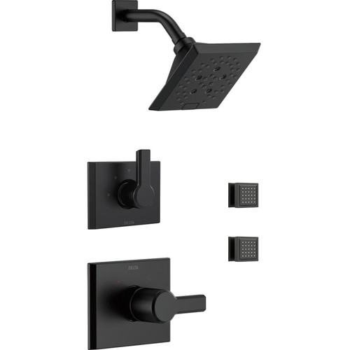 Delta Monitor 14 Series Single Function Pressure Balanced Shower System with Shower Head and 2 Body Sprays - Includes Rough-In Valves - Matte Black