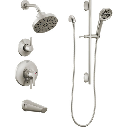 Delta Galeon Monitor 17 Series Dual Function Pressure Balanced Tub and Shower System with Integrated Volume Control, Shower Head, and Hand Shower - Includes Rough-In Valves -  Lumicoat Stainless