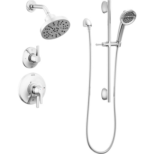 Delta Galeon Monitor 17 Series Dual Function Pressure Balanced Shower System with Integrated Volume Control, Shower Head, and Hand Shower - Includes Rough-In Valves - Lumicoat Chrome