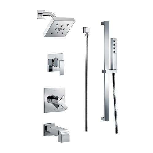Delta Monitor 17 Series Pressure Balanced Tub and Shower System with Volume Control, Shower Head, Hand Shower, and Slide Bar - Includes Rough-In Valves - Chrome