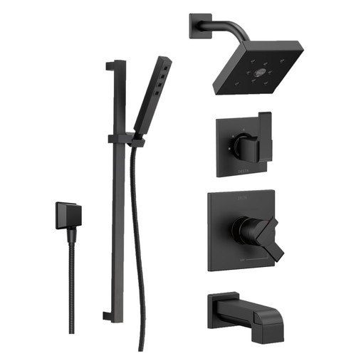 Delta Monitor 17 Series Pressure Balanced Tub and Shower System with Volume Control, Shower Head, Hand Shower, and Slide Bar - Includes Rough-In Valves -  Matte Black
