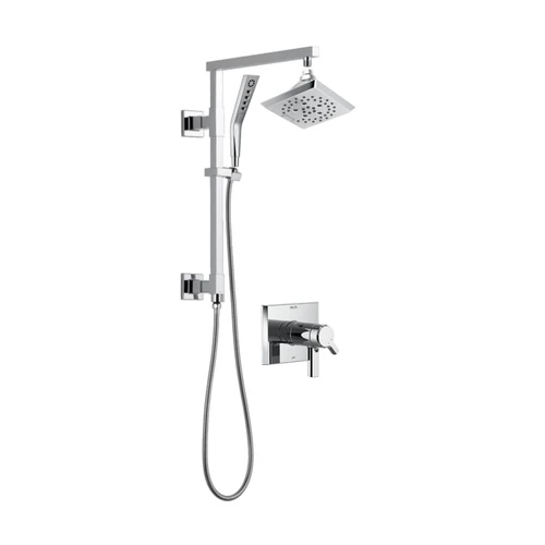 Delta Pivotal Thermostatic Shower System with Shower Head, Hand Shower, Slide Bar, Hose, and Valve Trim - Chrome
