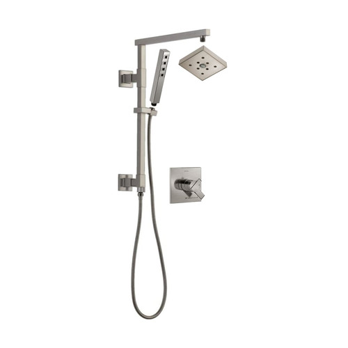 Delta Ara Pressure Balanced Shower System with Shower Head, Hand Shower, Slide Bar, Hose, and Valve Trim - Brilliance Stainless