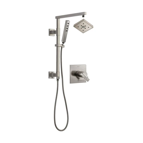 Delta Ara Thermostatic Shower System with Shower Head, Hand Shower, Slide Bar, Hose, and Valve Trim - Brilliance Stainless