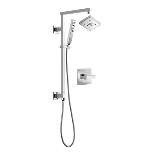 Delta Ara Pressure Balanced Shower System with Shower Head, Hand Shower, Slide Bar, Hose, and Valve Trim - Chrome
