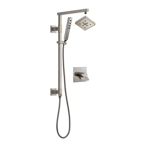 Delta Ara Thermostatic Shower System with Shower Head, Hand Shower, Slide Bar, Hose, and Valve Trim - Brilliance Stainless