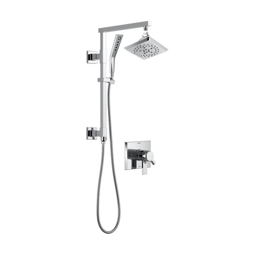 Delta Pivotal Pressure Balanced Shower System with Shower Head, Hand Shower, Slide Bar, Hose, and Valve Trim - Chrome