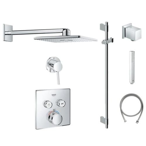 Grohe SmartControl Shower System with Hand Shower, Shower Head, Wall Supply Elbow, Hand Shower Hose, Slide Bar, Diverter Trim, Valve Trim, and Rough In