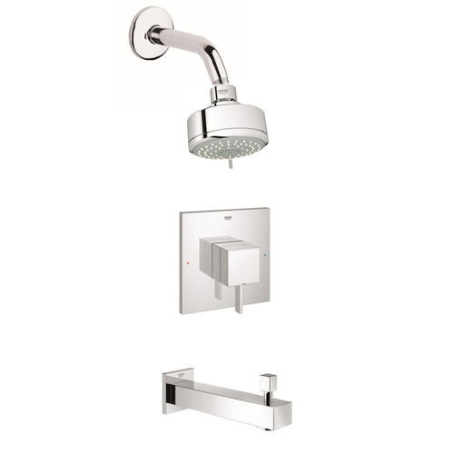 Grohe Eurocube Pressure Balanced Tub and Shower Package with Multi-Function Shower Head and Diverter Tub Spout - Rough-In Valve Included