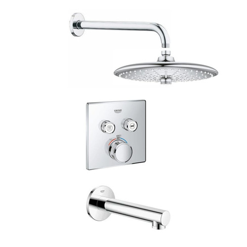 Grohe SmartControl Shower System with Tub Spout, Shower Head, Shower Arm, Valve Trim, and Rough In