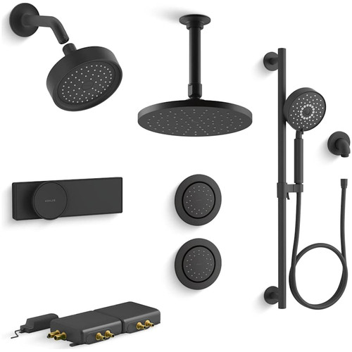 Kohler Purist Electronic, Thermostatic Shower System with Shower Head, Hand Shower, Slide Bar, Bodysprays, Shower Arm, Hose, and Valve Trim