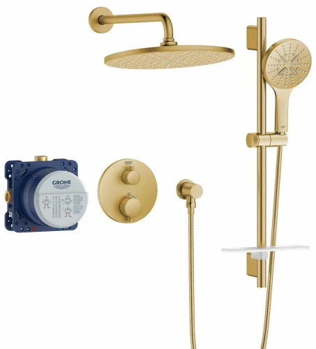 Grohe Rainshower GrohTherm 2-Handle Thermostatic Dual Function Shower Kit Brushed Gold