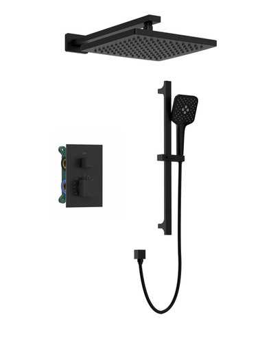Royal Aurora Thermostatic 2 Way Shower System Matte Black with 16 x 16" Rain Shower Head & 4" Ceiling Arm
