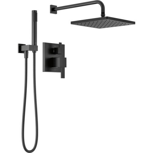 Delta Modern Square Non Shared Function Shower System Package with 1.75 GPM Single Function Shower Head and Hand Shower - Includes Rough-In Matt Black