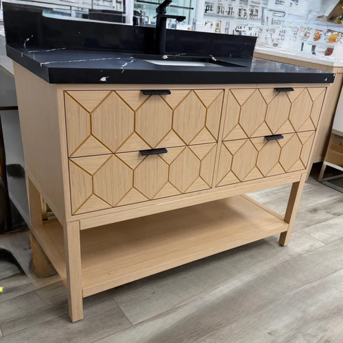 Royal Crete 48  inch Geometric Wood Design  Bathroom Vanity with Quartz Countertop