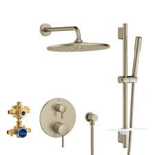 Grohe Timeless Pressure Balanced Shower System with Shower Head, Hand Shower, Slide Bar, Shower Arm, Hose, and Valve Trim Brushed Nickel