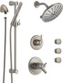 Delta Trinsic Thermostatic Shower System with Shower Head, Shower Arm, Hand Shower, Slide Bar, Bodysprays, Hose, Valve Trim and MultiChoice Rough-In
