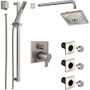 Delta Ara Thermostatic Shower System with Shower Head, Shower Arm, Hand Shower, Slide Bar, Bodysprays, Hose, Valve Trim and MultiChoice Rough-In -  Brilliance Stainless