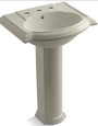 Kohler Devonshire 24" Pedestal Bathroom Sink with 3 Pre-Drilled Faucet Holes and Overflow Assembly