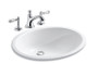 Kohler Caxton 17" Undermount Bathroom Sink with Overflow and Artifacts Widespread Bathroom Faucet with Pop-Up Drain Assembly