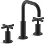 Kohler Purist® Widespread bathroom sink faucet with low cross handles and low gooseneck spout in Matte Black