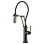 Brizo LITZE® SmartTouch® Articulating Faucet with Knurled Handle in Matte Black / Luxe Gold