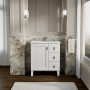 Kohler Poplin®30" bathroom vanity cabinet with legs, 1 door and 3 drawers on right in Linen White