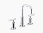 Kohler Purist®Widespread bathroom sink faucet with low lever handles and low gooseneck spout in Polished Chrome