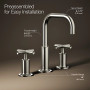 Kohler Purist®Widespread bathroom sink faucet with low cross handles and low gooseneck spout in Vibrant Polished Nickel 