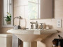 Kohler Margaux®Widespread bathroom sink faucet with cross handles in Vibrant Polished Nickel 