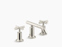 Kohler Purist®Widespread bathroom sink faucet with low cross handles and low spout in Vibrant Polished Nickel